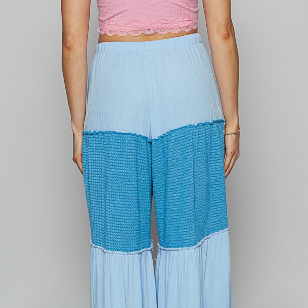 POL Water Blue Wide Leg Pants, Double Gauze & Thermal, Raw Edge Detail -… - Picture 4 of 5